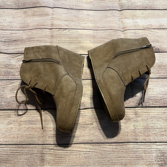 Brown Faux Suede Heeled Lace Up Booties with Side Zipper, Size 8 - Picture 6 of 8